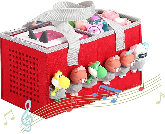 Carrying case for Toniebox Audio Player and Figurines Starter Set,Felt Organizer Bag,Travel for toniebox 2 Earphone and charger accessories portable bag (Red)
