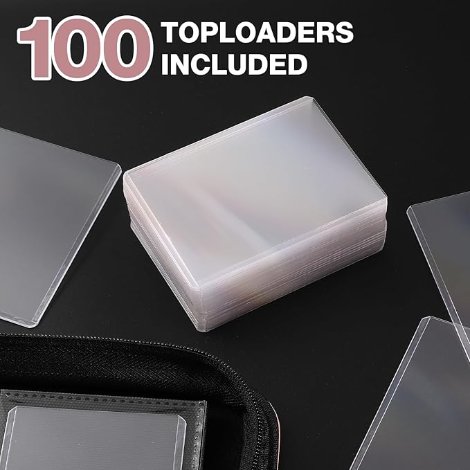 Toploader Binder, Holds 360 Toploaders, 100 Toploaders INCLUDED, 9-Pocket PU Cover Top Loader Binder for 3" x 4" Rigid Toploader, Ringless Double-Sided Toploader Card Binder for TCG, Sport Cards