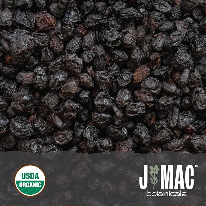 J MAC BOTANICALS Certified USDA - 100% Organic Dried Elderberries - 2lb Bulk - Non-Irradiated, Non-GMO, Whole Black Elderberry Immune Support - Raw Vegan Sambucus 2 Pack