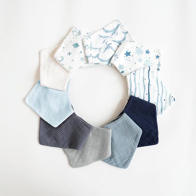 Konssy Muslin Baby Bibs 10 Pack Baby Bandana Drool Bibs 100% Cotton for Unisex Boys Girls