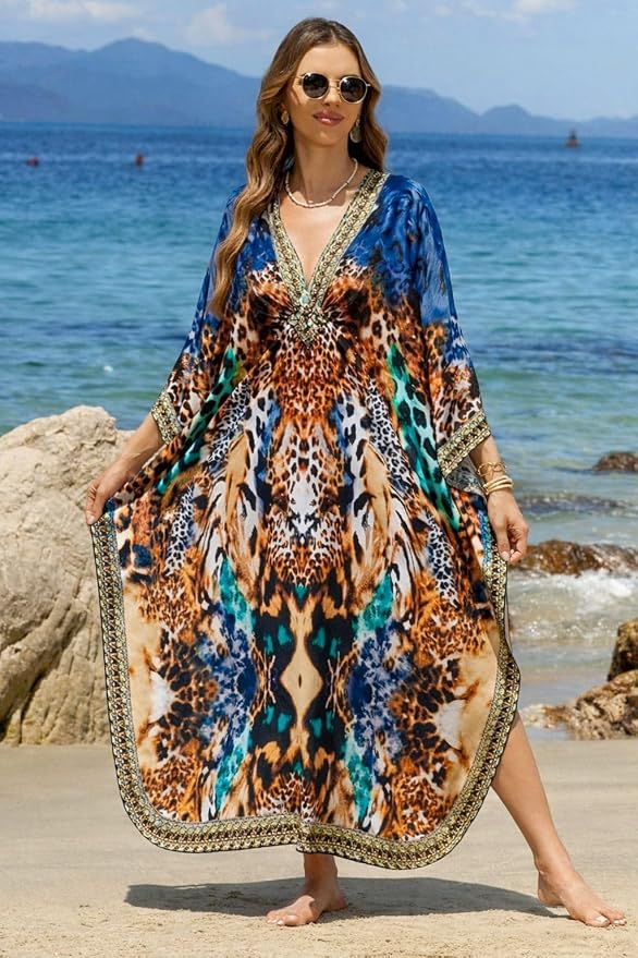 Mumu Dresses for Women Plus Size, Bohemian Kaftan Beach Cover Up Long Maxi Nightgown Soft Loungewear