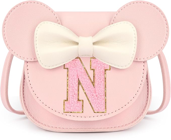 mibasies Toddler Purse Girl Gifts: Girls Birthday Gifts for 3-8 - Toys for Ages 2-4 Girls Mouse Ears Purse, Pink, Letter N