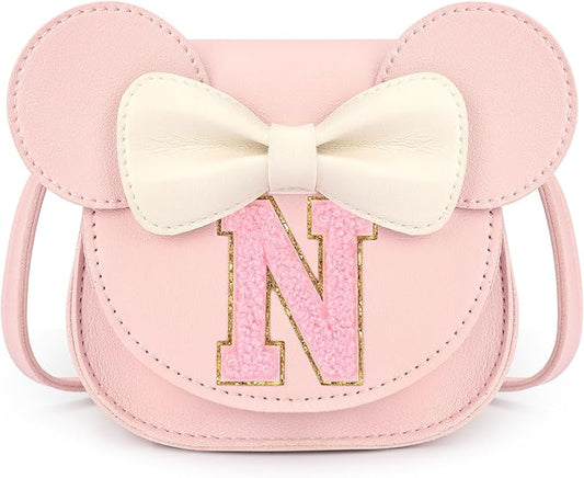 mibasies Toddler Purse Girl Gifts: Girls Birthday Gifts for 3-8 - Toys for Ages 2-4 Girls Mouse Ears Purse, Pink, Letter N