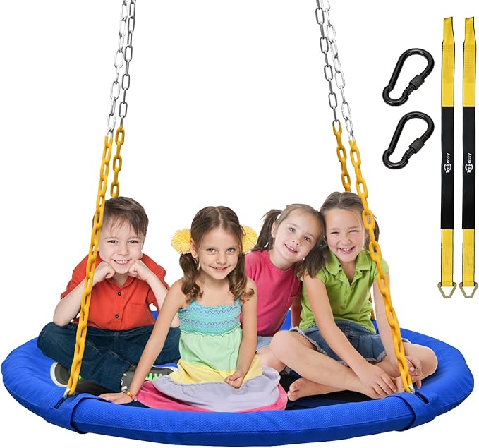 Trekassy 1,000lbs Capacity 40" Saucer Tree Swing for Kids & Adults with Heavy Duty Rust-Resistant Chains, UV/Wear Proof Textilene Fabric Outdoor Disc Round Swing Seat for Backyard
