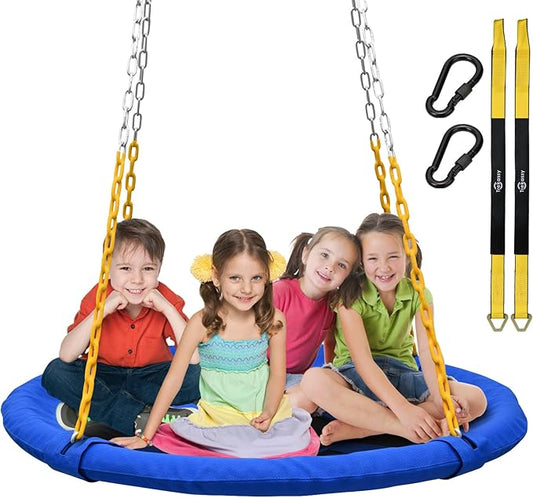 Trekassy 1,000lbs Capacity 40" Saucer Tree Swing for Kids & Adults with Heavy Duty Rust-Resistant Chains, UV/Wear Proof Textilene Fabric Outdoor Disc Round Swing Seat for Backyard