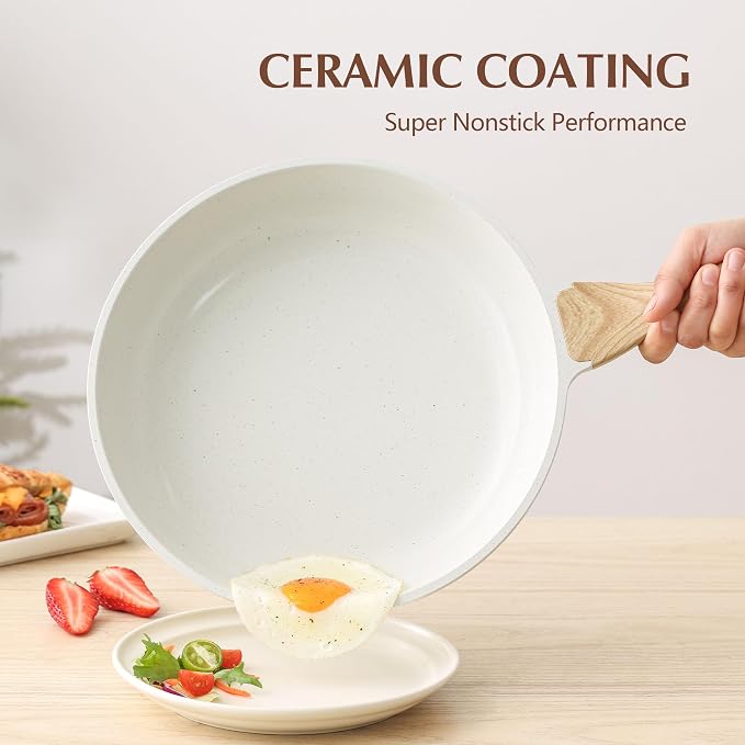 SENSARTE 10Inch Nonstick Ceramic Frying Pan with Lid, PFAS/PTFE/PFOA Free | Ceramic Omelette Pan Skillet, Healthy Non-toxic Chef's Pan, Induction Compatible Pan, Heat Resistant Handle