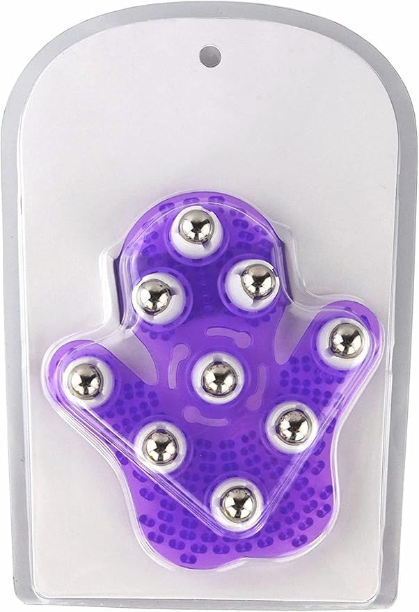 SAMYO Palm Shaped Massage Glove Body Massager with 9 360-degree-roller Metal Roller Ball Beauty Body Care (Purple)