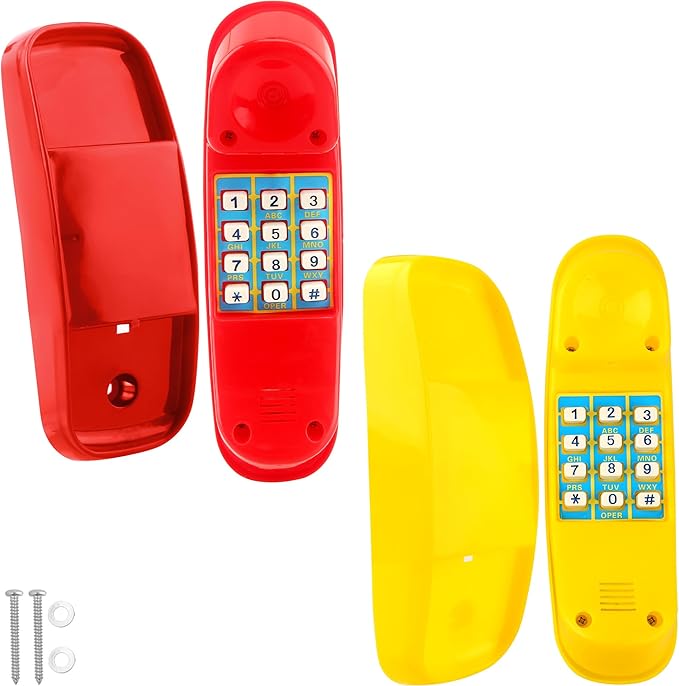 2 Pack Swingset Phone Toys Playground Swing Set Telephone Plastic Pretend Play Telephone with Numeric Key for Kids Outdoor Playground Treehouse Accessories (Yellow, Red)