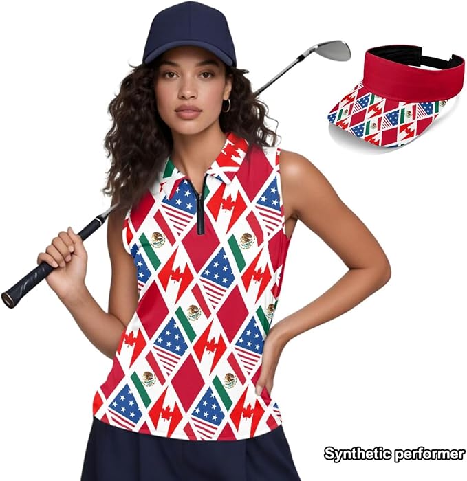 POLERO Golf Tank Top Women Golf Shirts and Visor Hat Collared Racerback Tennis Shirt Set Quarter Zip