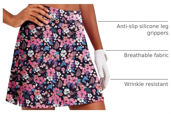 Ekouaer 16" Skorts for Women with Pockets Golf Pickleball Tennis Skirt | Silicone Grippers,2 Inner Pockets,Wide Waist,Side Slit Hem,Breathable,Soft,Lightweight