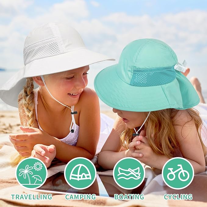 Toddler Baby Sun Hat Kids Summer Beach Essentials Adjustable Beach Hats with Bucket Wide Brim for Boys Girls Age 0-14 Years