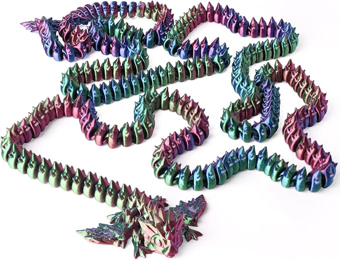 3D Printed Giant Long Dragon - Largest Size Toothless Dragon with Wings and Pangolin Features (red Blue Green)
