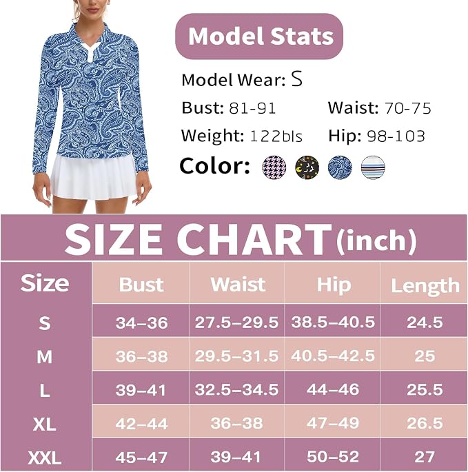 Soneven Womens Golf Shirts Moisture Wicking V Neck Long Sleeve Polo Shirts Collared Tops