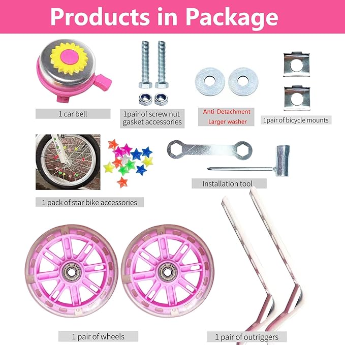 DDJKCZ Training Wheels Flash Mute Wheel Bicycle Compatible for Bikes of 12 14 16 18 20 Inch