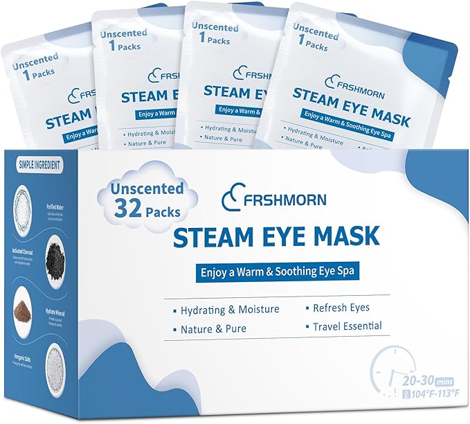 Steam Eye Mask, Heated Eye Mask Warm Compress for Eyes, Disposable Steam Mask for Sleep, Spa, Travel Must Have for Rest, Relaxation Gifts (Unscented, 32Packs)