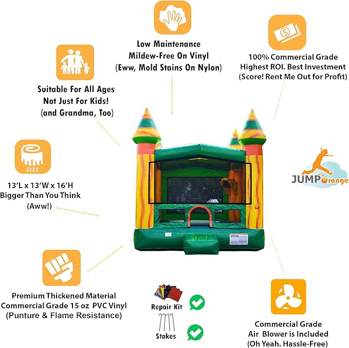 JumpOrange Amazon River Commercial Grade Bounce House for Kids and Adults (with Blower), Basketball Hoop, Outdoor Indoor, Bouncer Jumper, Birthday Party, Rental Grade, Big Inflatable