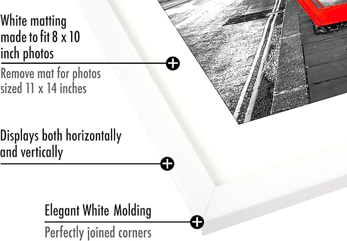 Americanflat 11x14 Picture Frame with Shatter-Resistant Glass - Use as 8x10 Frame with Mat or Display 11x14 Photo Without Mat - Signature Collection - Picture Frames for Wall Display - White | Shatter-resistant glass, hangs vertical or horizontal, sawt...