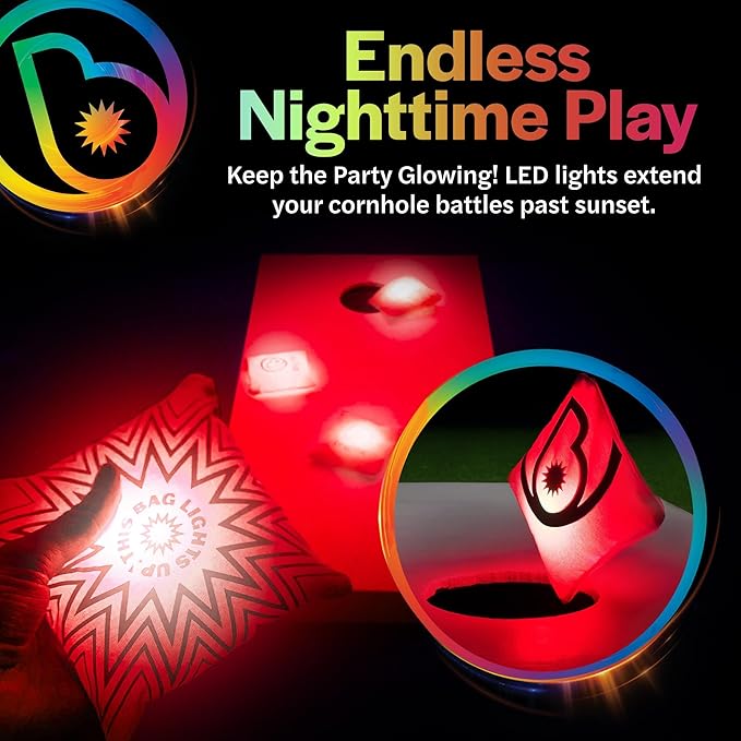 Brightz BagBrightz LED Cornhole Bags, 4-Pack - Cornhole Bean Bags That Light Up - Next Level Gameplay Experience! - 6+ Hours of Glow Time - Sold in Packs of 4 - Select Your Team Colors!