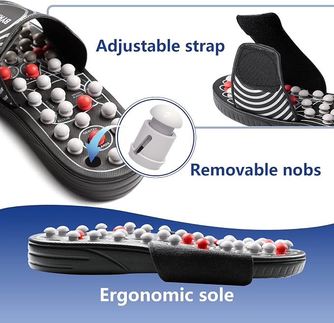 BYRIVER Portable Compact Travel Foot Massager, Acupuncture Ball Massage Flip Flops Slippers Tools, Destress Relaxation Gift for Men Women Dad Mom(03M)