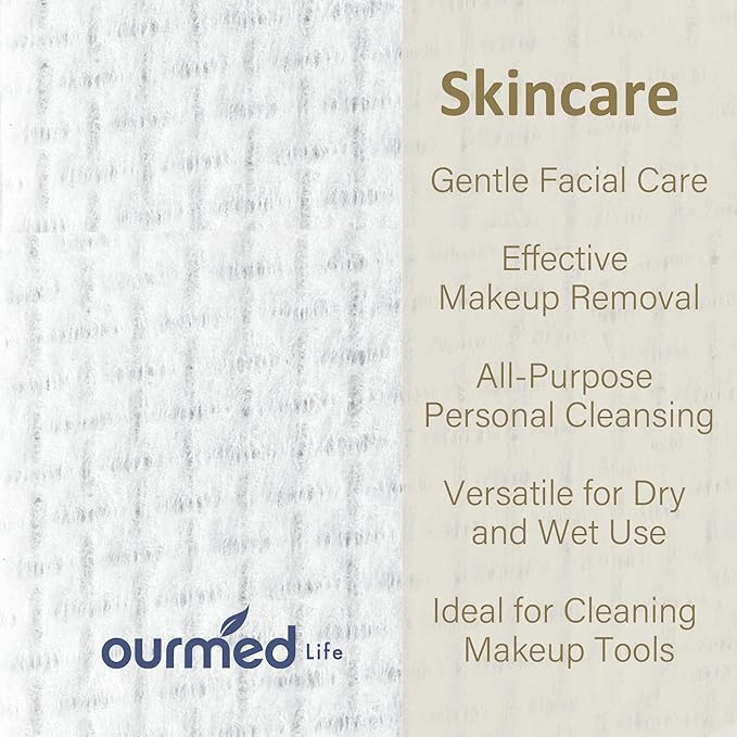 Ourmed Life Face Towels, Disposable Biodegradable Facial Towels for Sensitive Skin, Lint- free Face Wipes for Washing Face, Skincare and Makeup Remover, Dry Wipes, 10"×12" Extra Large, 25 Count