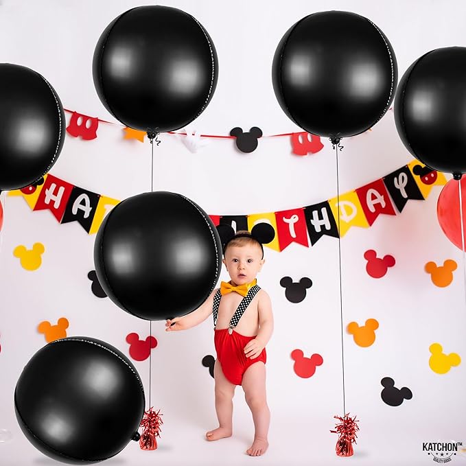 KatchOn, Big Matte Black Foil Balloons - 22 Inch, Pack of 6 | 4D Metallic Balloon for Black Birthday Decorations | Black Metallic Balloon, Happy New Year Balloons for New Years Decorations | NYE Decor
