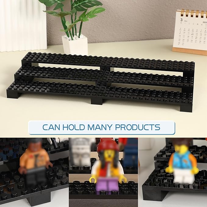Minifigures Display Stand, for Lego Minifigure Display Case 3-Tier Mini Figure Shelves Compatible Action Figures Legos Lovers Gift, Black