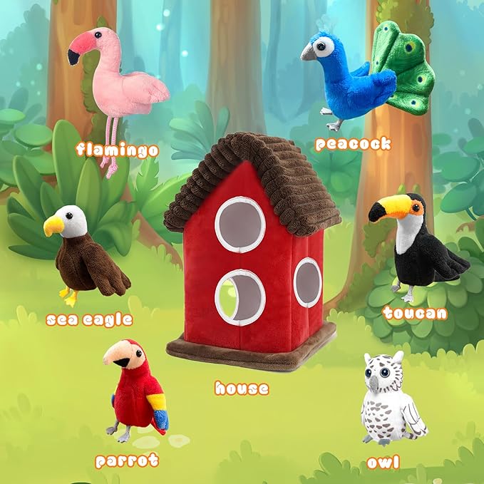 6pcs Birds Finger Puppets Bringing a House，Novelty Animals Toys Puppet for Kids, Storytelling Role-Playing Plush Finger Puppets Gifts for Boys and Girls