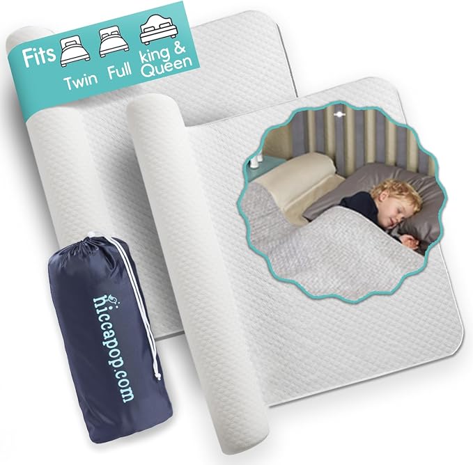 Hiccapop [2-Pack Inflatable Bed Rail for Toddlers | Portable, Blow-up Bed Bumper for King, Queen, Full, with Non-Slip Machine-Washable Cover | Travel Bed Rail for Hotel, Grandma's, Vacation
