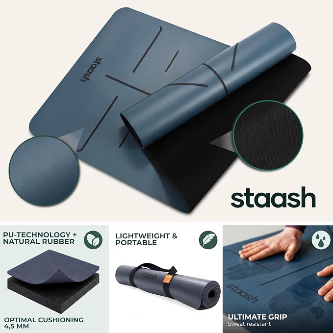 STAASH Premium Yoga Set – PU & Natural Rubber Mat + Towel + Strap + Knee Pad – Non-Slip Grip, Eco-Friendly, Studio Quality