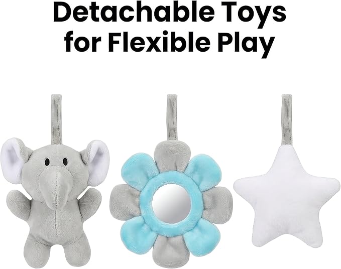 Car Seat Toys Spiral Hanging Elephant, Baby 0-6 Months Newborn, Carseat Hanging for Stroller Toys & Crib Hanging, Infant 0-6 Months with Rattle BB Squeaker Mirror, Baby Car Seat for Babies Boy Girl