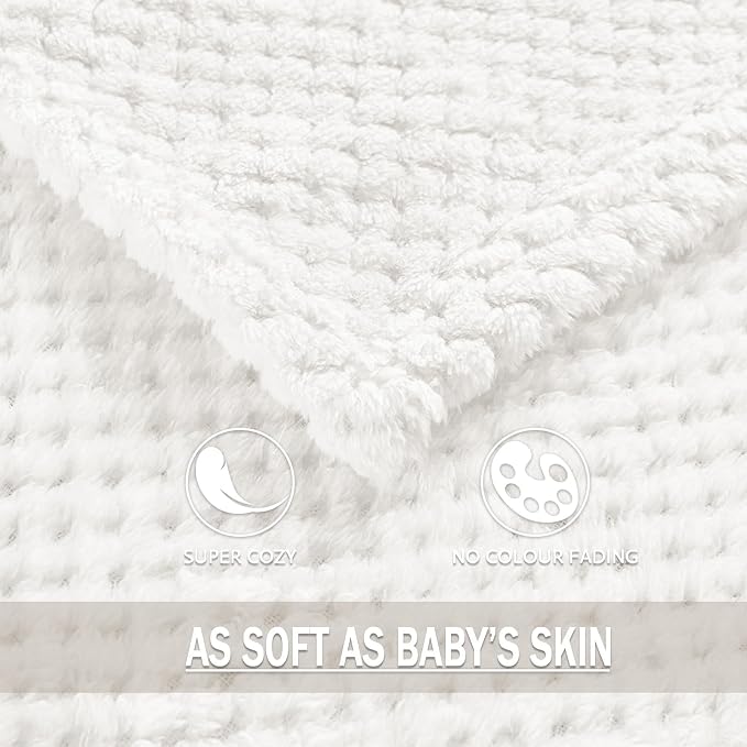 Exclusivo Mezcla Large Waffle Fleece Throw Blanket for Couch, White | Lightweight Soft Blanket for Sofa, Bed, Living Room, Plush Fluffy Throw for Home Decor, Travel, All Season, 50x70 Inches