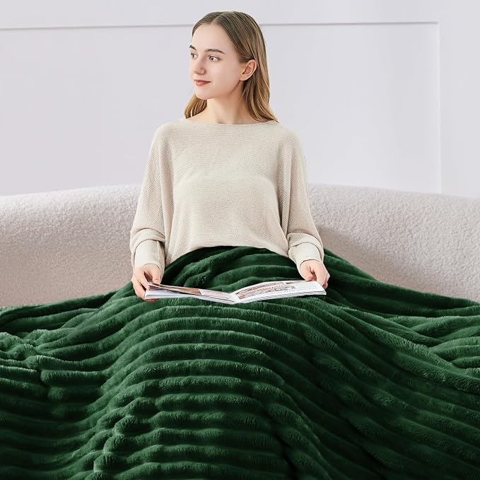 BEDELITE Striped Fleece Throw Blanket, Forest Green, 50"x60" | 300GSM Microfiber Fleece, Soft Cozy, Lightweight Warm, Double-Sided Plush, Machine Washable, Gift, Room Decor, for Couch Sofa