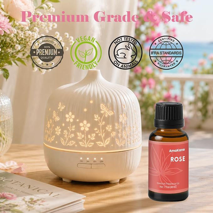 AmaKane Rose Essential Oil, Floral Diffuser Oil for Home, Candle Making Scents, Fragrance Oil for Soap Making, Rose Aromatherapy Oil, 30ml