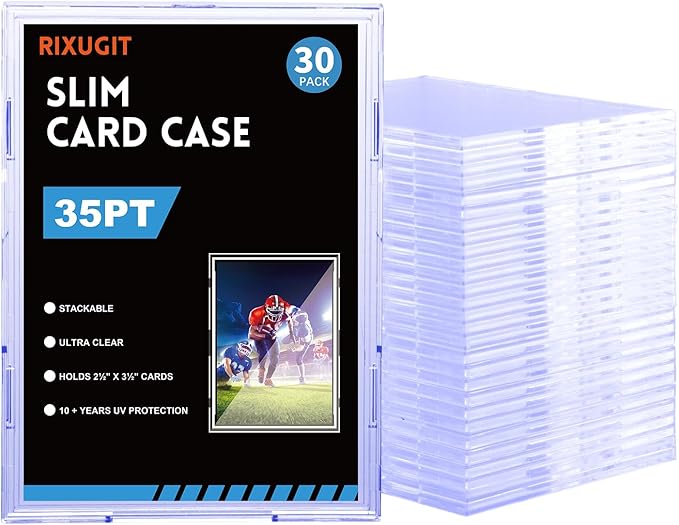 30-Pack Slim Card Holders - UV Protection Hard Plastic Cases for Sports Cards, Baseball Cards Collectibles, Anti-Scratch Trading Card Sleeves with Secure Closure