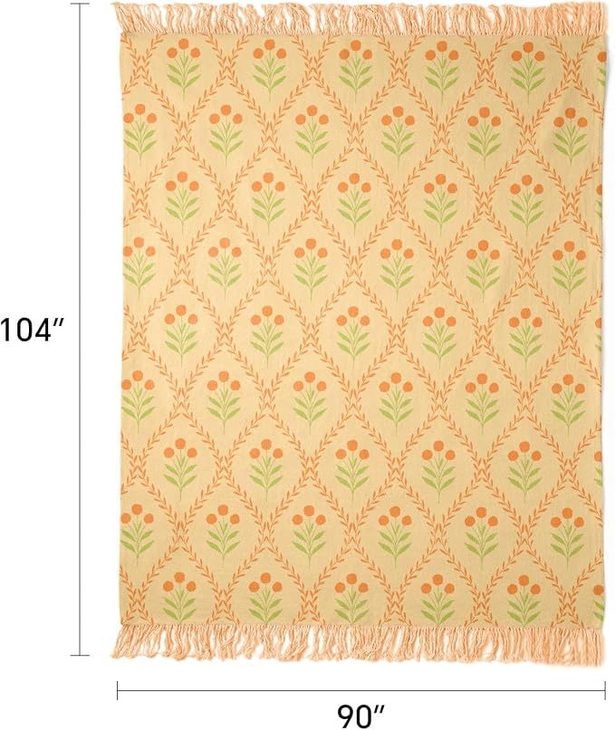 100% Cotton Boho Throw Blanket for Home Decor – Classic Farmhouse Quilt Bedding, Muslin Blankets for Adults, Vintage Woven Decorative Blanket for Couch, Bed Layering Use, Vintage Floral, 104"x90"