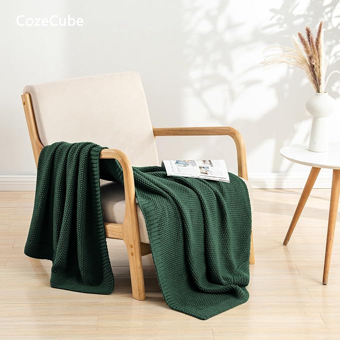 CozeCube Christmas Green Seed Stitch Throw Blanket 50"x60", Farmhouse Decor | Blanket for Couch, Soft Cozy Cable Knit Throw for Bed Sofa Living Room, Lightweight Warm Decorative Christmas Blanket