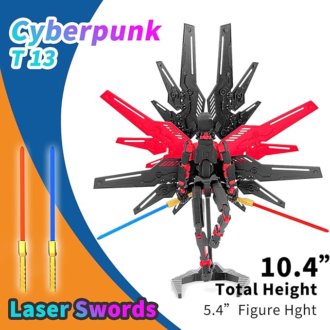 T13 Titan 13 Action Figure Already Assembled, Cyberpunk Futuristic Mecha 3D Printed Action Figure Set Robo 13, Lucky 13, Gift for Dummy Collectors Desktop Decorations (Black Red)