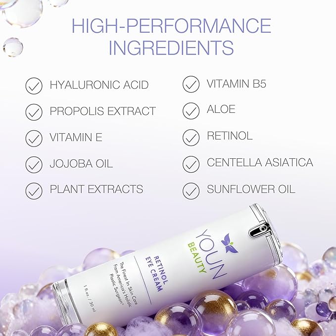 YOUN Beauty Retinol Eye Cream by Plastic Surgeon Dr. Anthony Youn | Paraben-Free Night Eye Cream with Liposomal Retinol & Hyaluronic Acid | Under Eye Cream for Hydration and Skin Firming, 1 Fl Oz