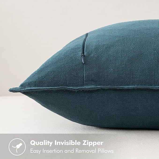 MIULEE Decorative Linen Pillow Covers 18x18 Inch Blue | Boho Farmhouse Neutral Couch Throw Pillows for Bed, Pack of 2 Accent Coastal Modern Pillowcases, Sofa Livingroom Home Decor