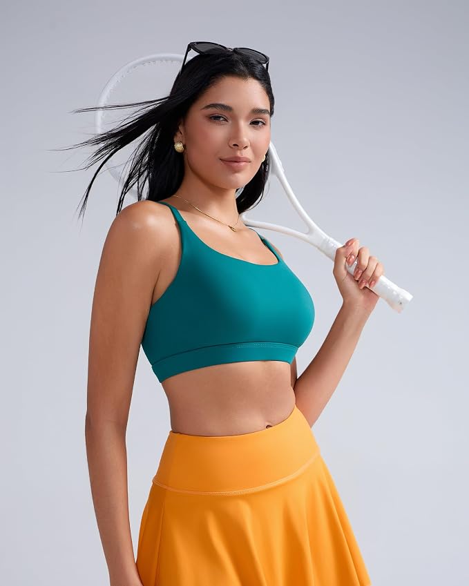 RUNNING GIRL Sports Bras for Women,Light Impact Molded Cup Strap Sports Bra with Sewn in Pads,Best for A-C Cup
