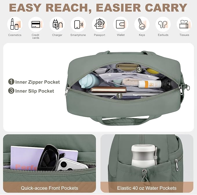 SYTRAH Gym Bag for Women, Lightweight Workout Duffle Bag with Shoe & Wet Separation for Gym, Yoga, Travel & Overnight, Stylish Sports Bag with Adjustable Shoulder Strap Green