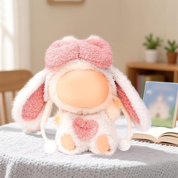 Handmade Doll Clothes Outfit Set,17cm Dolls Keychain Accessories for Kawaii Clothing Set, Pink Rabbit Ears Clothes,Faking Animal Style Outfit Jumpsuit(NO Doll)
