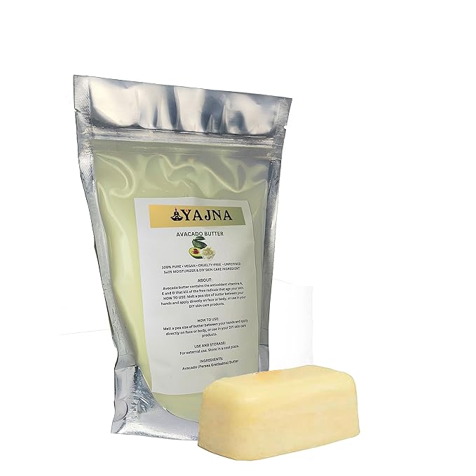 Yajna Organic Raw Avocado Butter 100% Pure,Natural & Unrefined| Skin Moisturizer For Face, Body & Hair| 1 LBS/450 GM Ivory/White Grade A | DIY Creams, Balms, Lotions, Soaps| Softens Dry & Tough Skin