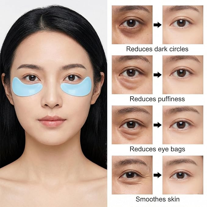 10PCS Under Eye Patches Silicone, Reusable Eye Patches Silicone Patch Under Eyes Mask Reusable Overnight with Metal Eyes Cream Applicator, Tin Case for Dark Circles and Puffiness Effect to Fine Lines