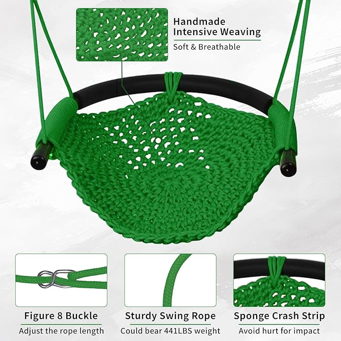 Hi-Na Tree Swing for Kids, Adjustable Toddler Rope Swing Seat with Snap Hooks and Straps, 440 lbs Capacity, Swingset Accessories for Indoor Porch Doorway Outdoor Playground Backyard (Green)