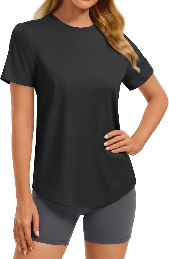 PINSPARK Soft Workout Tops for Women UPF 50+ Sun Protection Shirt Quick Dry Athletic Running Hiking Travel Basic Tee Shirts