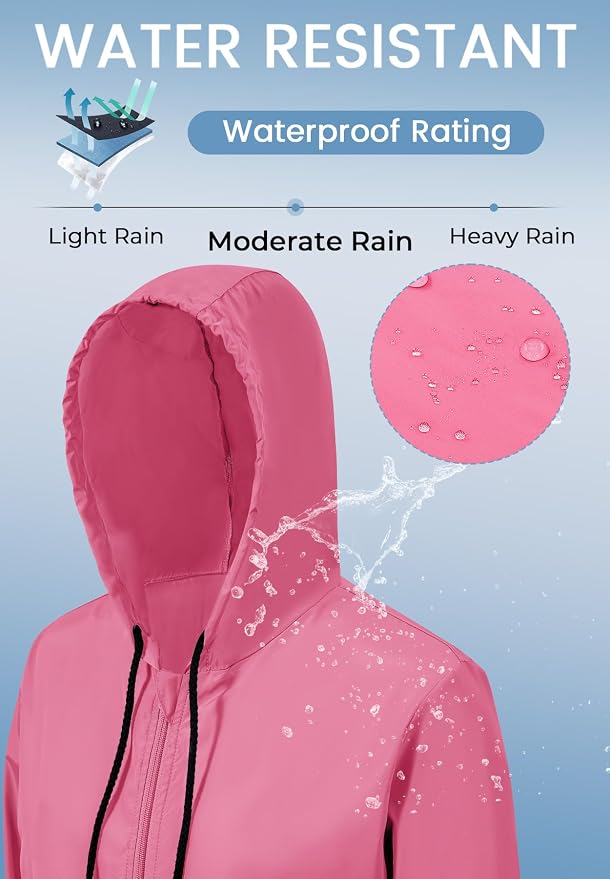 Zando Lightweight Rain Jacket Women Packable Waterproof Raincoat with Hood | Windbreaker Jacket Women, Light Raincoats for Drizzle, Rain Coats for Travel, Hiking and Commute