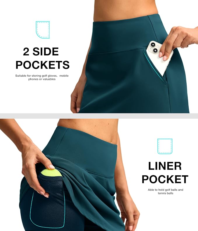 16'' Skorts for Women with 4 Pockets Athletic Tennis Golf Skirt | Built-in Shorts, High Waisted, Stretchy, A Line, Casual, Pickleball, Skort
