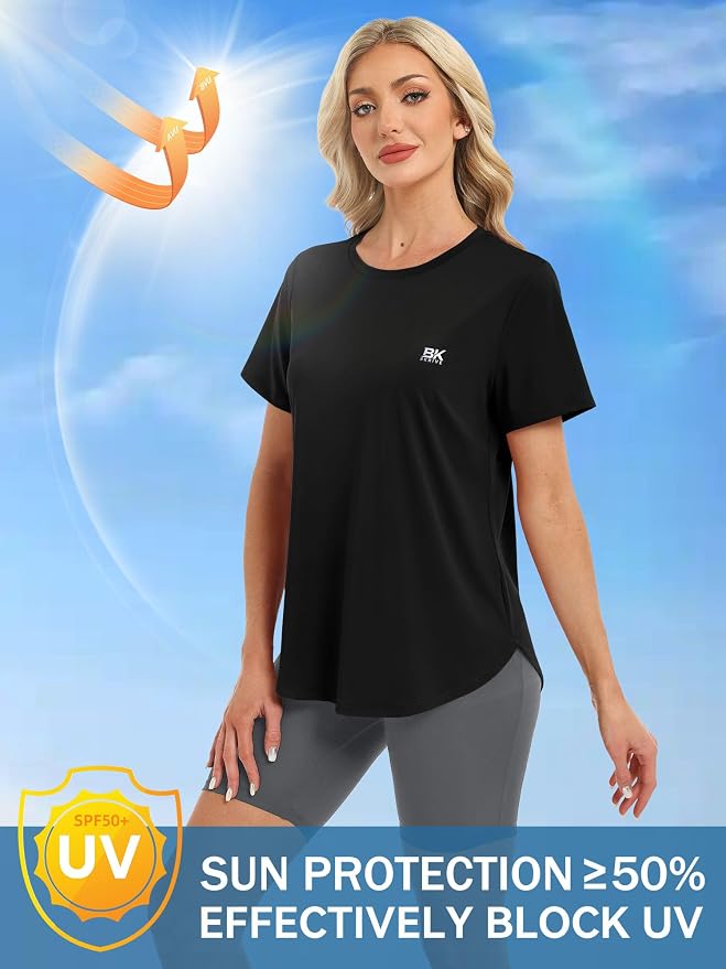 BKRIVE Workout Tops for Women UPF 50+ Quick Dry Shirts (S-3XL) | Ideal for Hiking, Yoga, Running, Gym workouts, Pilstes, Tennis & Travel. Lightweight, Breathable & Moisture wicking