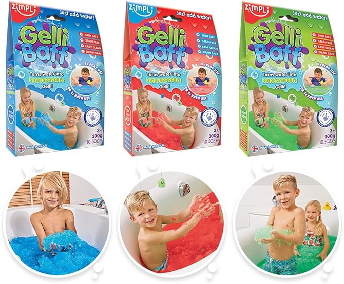 3 x Gelli Baff Bundle from Zimpli Kids, Blue, Red & Green, Turn water into colourful goo! Children’s Sensory & Bath Toy